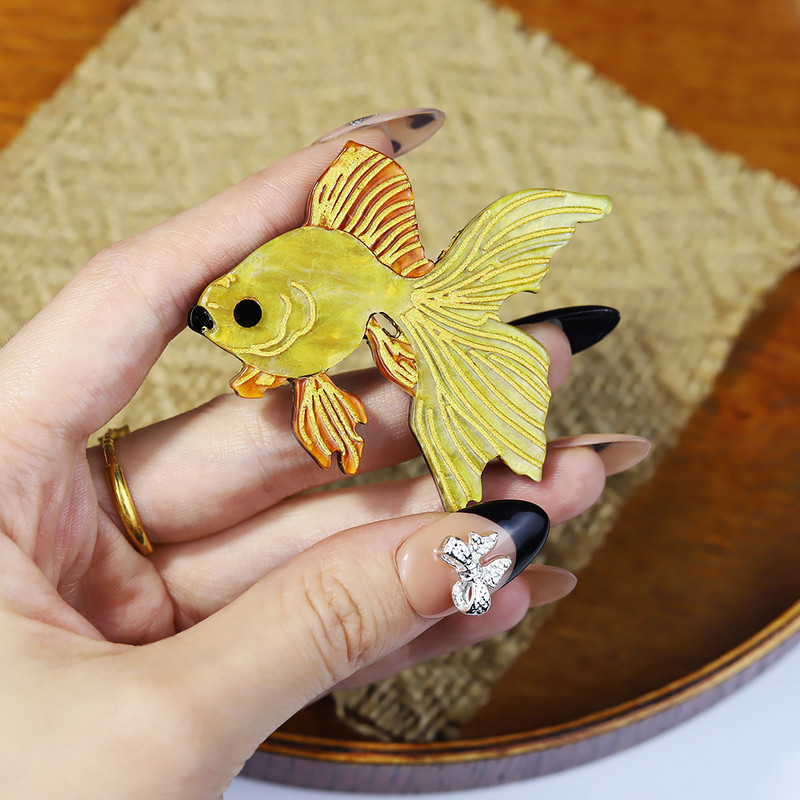 Broșe realizate manual Arcylic Vivid Goldfish Femei Portocaliu Pește Email Banchet Broșă Ace Bijuterii personalizate Accesorii en-gros