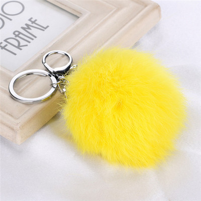 Breloc cu pompon cu bile de blană de iepure, pufos, pufos, pentru femei, fete