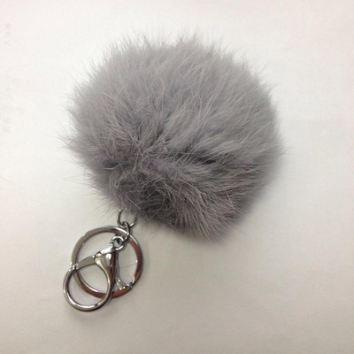 Breloc cu pompon cu bile de blană de iepure, pufos, pufos, pentru femei, fete