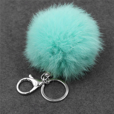 Breloc cu pompon cu bile de blană de iepure, pufos, pufos, pentru femei, fete