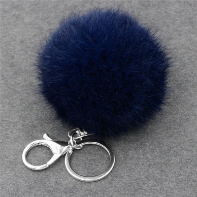 Breloc cu pompon cu bile de blană de iepure, pufos, pufos, pentru femei, fete