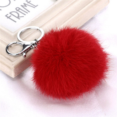 Breloc cu pompon cu bile de blană de iepure, pufos, pufos, pentru femei, fete