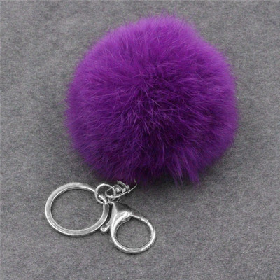 Breloc cu pompon cu bile de blană de iepure, pufos, pufos, pentru femei, fete