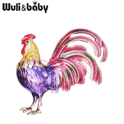 Wuli&baby nagyfarkú kakas brossok női tervező unisex 3 színű zománcozott csirkeparti irodai brosstűk ajándékok