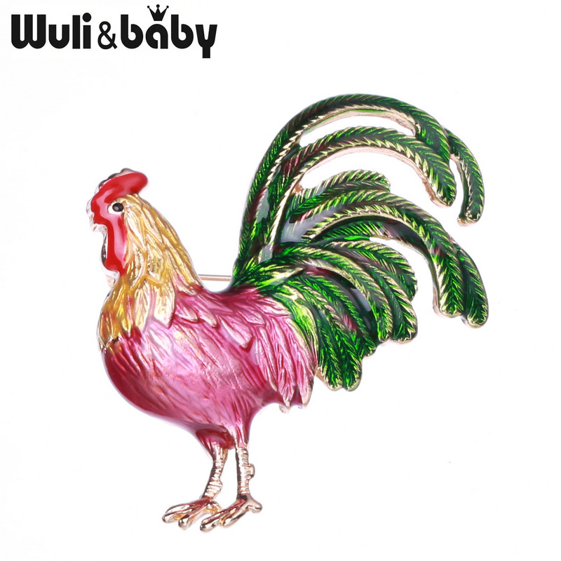 Wuli&baby nagyfarkú kakas brossok női tervező unisex 3 színű zománcozott csirkeparti irodai brosstűk ajándékok