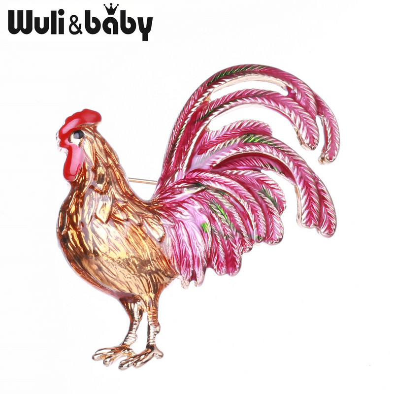 Wuli&baby nagyfarkú kakas brossok női tervező unisex 3 színű zománcozott csirkeparti irodai brosstűk ajándékok