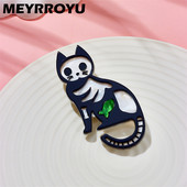 MEYRROYU Broșe de pisicuță cu schelet, material acrilic elegant pentru femei, insignă de zi de naștere, cadouri, ace accesorii, bijuterii Брошь