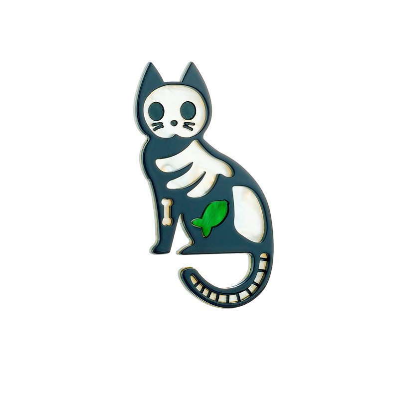 MEYRROYU Broșe de pisicuță cu schelet, material acrilic elegant pentru femei, insignă de zi de naștere, cadouri, ace accesorii, bijuterii Брошь