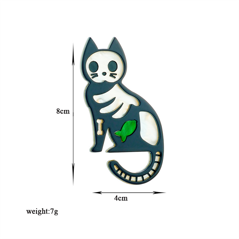 MEYRROYU Broșe de pisicuță cu schelet, material acrilic elegant pentru femei, insignă de zi de naștere, cadouri, ace accesorii, bijuterii Брошь