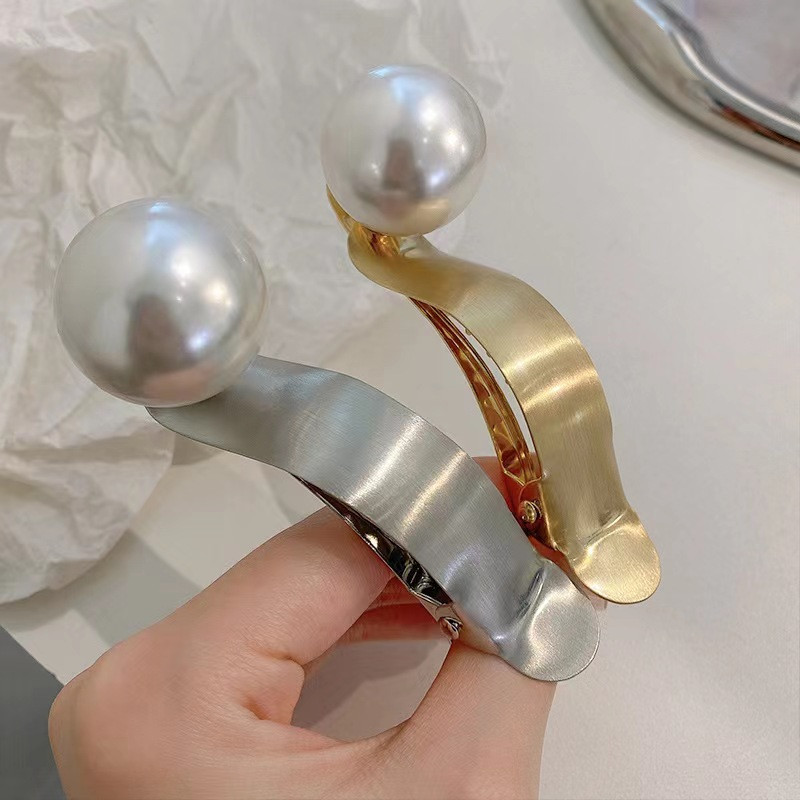 Agrafe pentru gheare de păr din metal perlat mare, auriu, pentru femei, agrafe și ace de păr cu prindere simplă, accesorii pentru cap pentru fete, accesorii de modă coreeană, cadouri