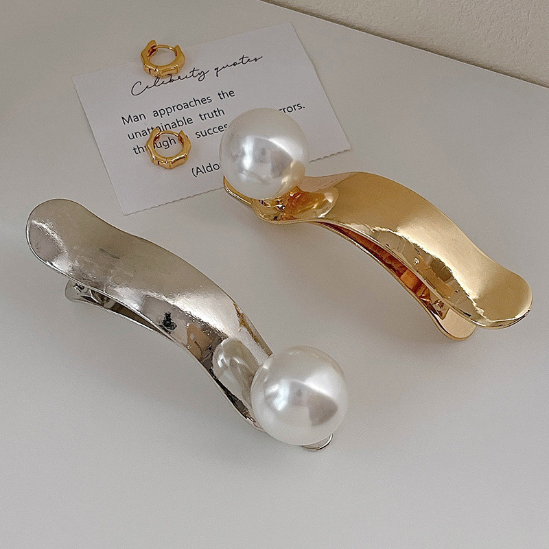 Agrafe pentru gheare de păr din metal perlat mare, auriu, pentru femei, agrafe și ace de păr cu prindere simplă, accesorii pentru cap pentru fete, accesorii de modă coreeană, cadouri