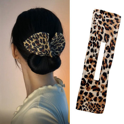 Agrafe de păr răsucite Strasuri Magic Lazy Bowknot Bile Cap de sârmă Dish Bandă de păr Coiler Clip Accesorii cu imprimeu leopard pentru femei