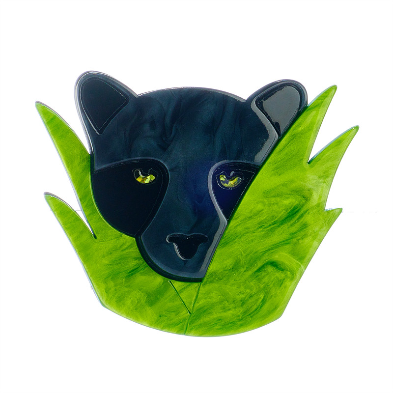 MEYRROYU Zelená tráva Panter brošňa pre ženy akrylový materiál očarujúci jednoduchý moderný dizajn kreslené zvieracie doplnky na narodeniny