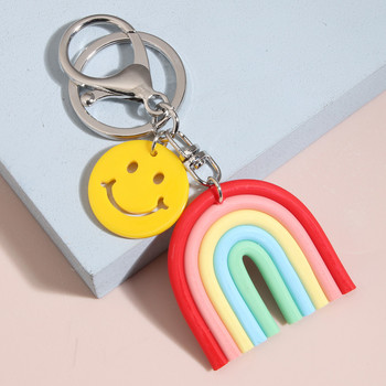 Нов прекрасен ръчно изработен ключодържател Rainbow Smile Face Ключодържател за жени Дамска чанта Аксесоар Висяща кола Летни бижута Подаръци