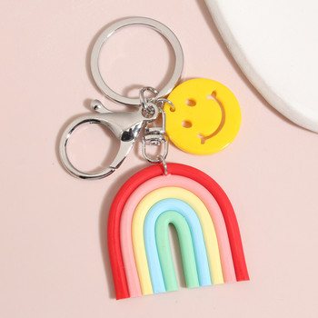 Нов прекрасен ръчно изработен ключодържател Rainbow Smile Face Ключодържател за жени Дамска чанта Аксесоар Висяща кола Летни бижута Подаръци