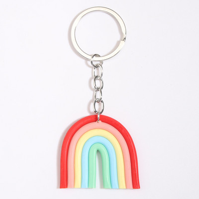 Breloc cu chei curcubeu, lucrat manual, încântător, cu fața zâmbitoare, inel de chei pentru femei, accesoriu pentru geantă, agățat mașină, bijuterii de vară, cadouri