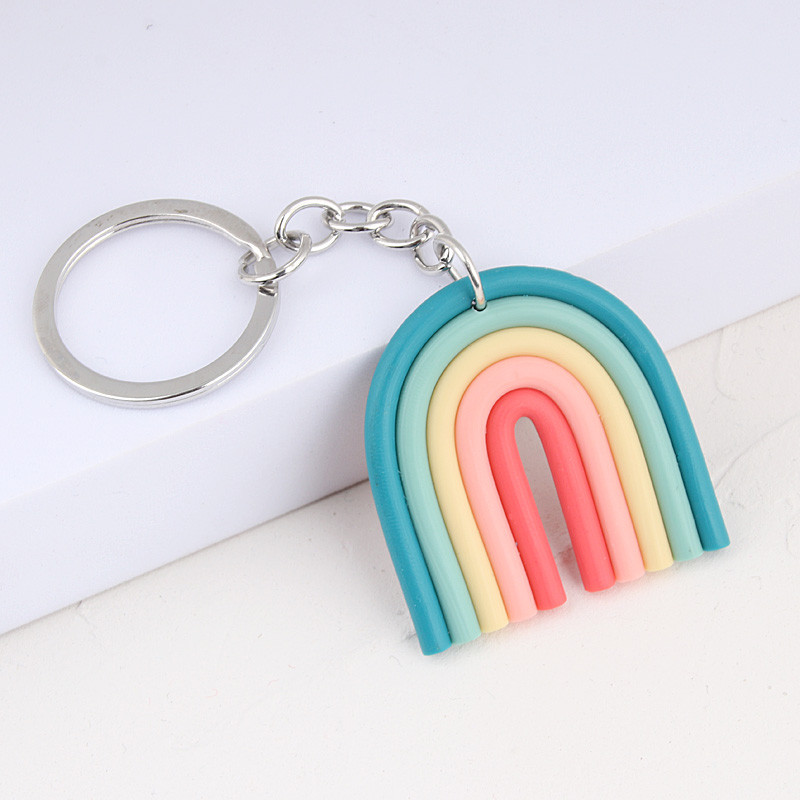 Breloc cu chei curcubeu, lucrat manual, încântător, cu fața zâmbitoare, inel de chei pentru femei, accesoriu pentru geantă, agățat mașină, bijuterii de vară, cadouri