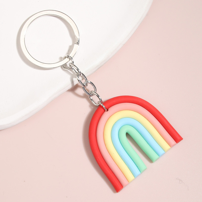 Breloc cu chei curcubeu, lucrat manual, încântător, cu fața zâmbitoare, inel de chei pentru femei, accesoriu pentru geantă, agățat mașină, bijuterii de vară, cadouri