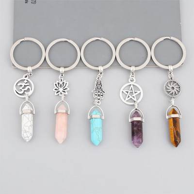 1 buc. Breloc de piatră colorat nou sosire Yoga OM pandantiv breloc femei geanta Hangle mașină bijuterii Accesorii E2505-E2509