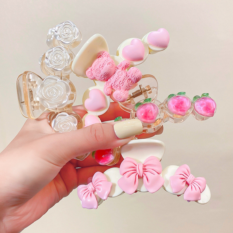 Agrafă mare pentru gheare de păr cu fructe Suport pentru coadă de cal pentru bareta mare din acrilic Agrafe cu gheare de piersică drăguță Ace accesorii de păr pentru femei