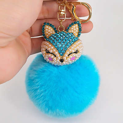 8Color Best Cool Puff Ball Keychains Cute Fox Keychains Детски дамски персонализирани пръстени Ключодържатели Чанта за кола Ключодържатели
