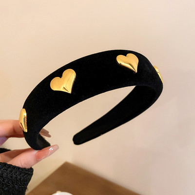 Bentite de păr neagră flocate de modă Accesorii pentru păr coreeană cu inimă de aur