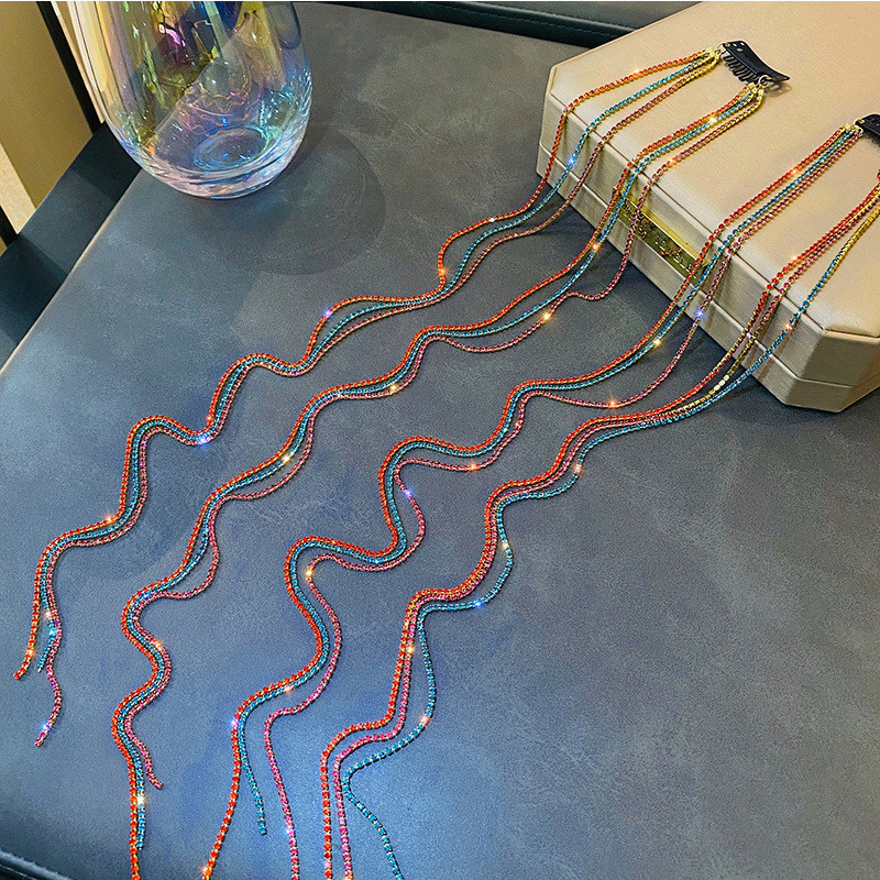 Bling Bling Strasuri Lanț pentru cap Agrafă de păr Bijuterii pentru toaletă de lux Ornamente de mireasă cu ciucuri lungi Accesorii de păr pentru fete