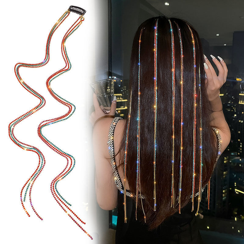 Bling Bling Strasuri Lanț pentru cap Agrafă de păr Bijuterii pentru toaletă de lux Ornamente de mireasă cu ciucuri lungi Accesorii de păr pentru fete