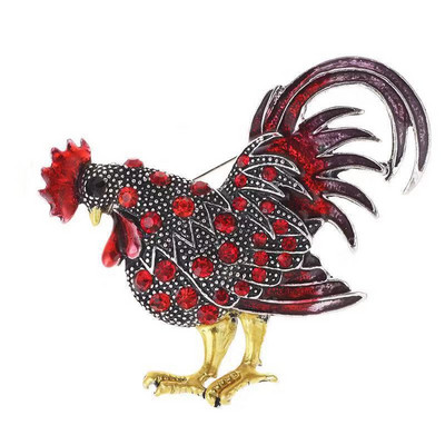 Broșe drăguțe cu cocoș de culoare pentru femei, broșe cu animale emailate, broșe de cristal, bijuterii de cocos, ace cadou