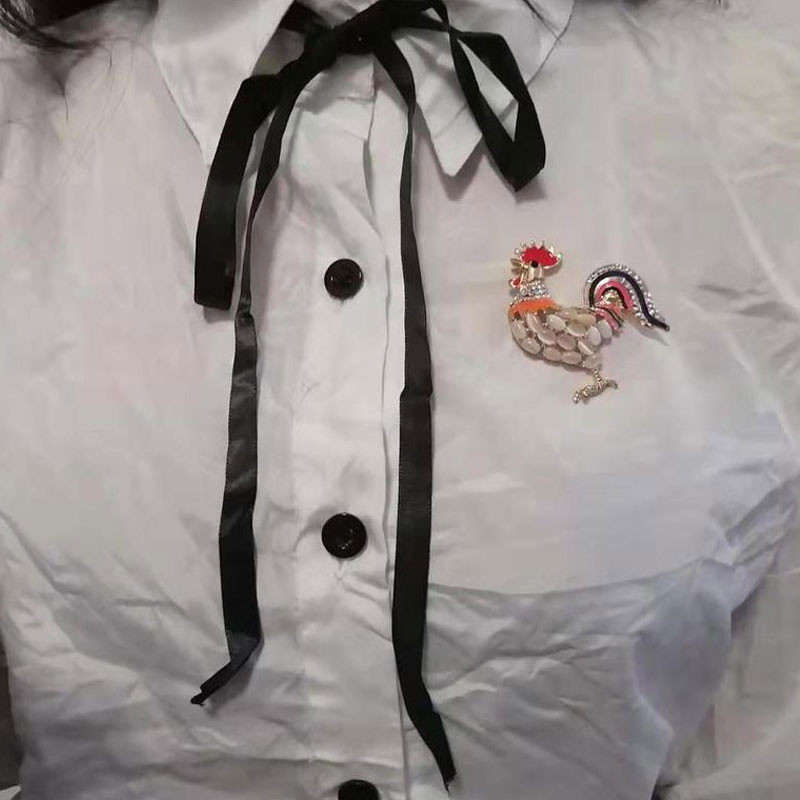 Broșe drăguțe cu cocoș de culoare pentru femei, broșe cu animale emailate, broșe de cristal, bijuterii de cocos, ace cadou