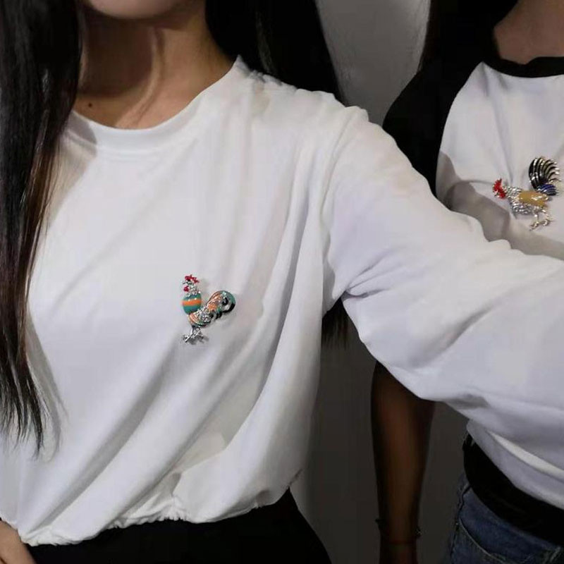 Broșe drăguțe cu cocoș de culoare pentru femei, broșe cu animale emailate, broșe de cristal, bijuterii de cocos, ace cadou