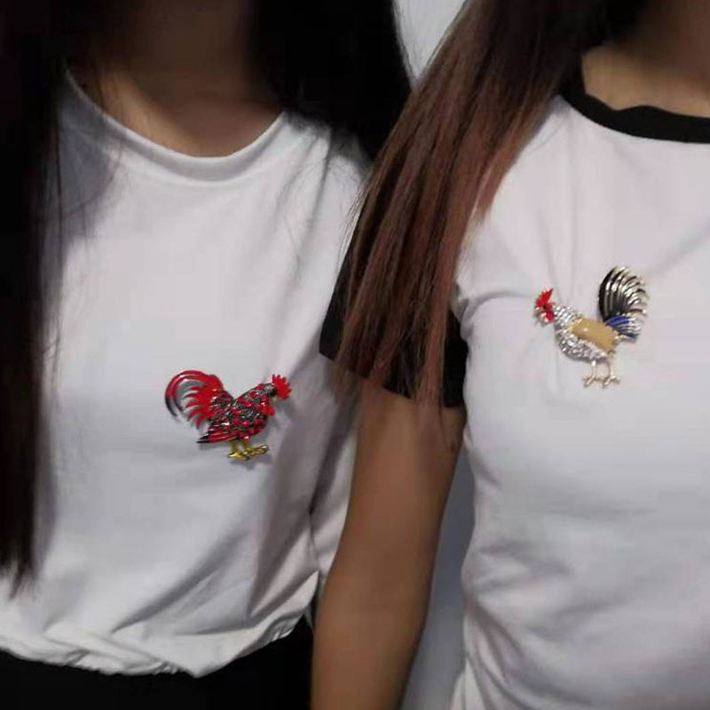 Broșe drăguțe cu cocoș de culoare pentru femei, broșe cu animale emailate, broșe de cristal, bijuterii de cocos, ace cadou