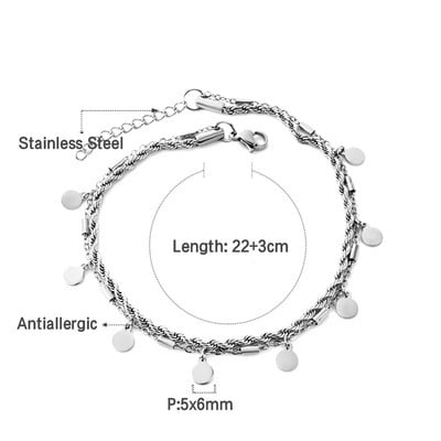 LUXUSTEEL Dvoslojni privjesak s diskom od kovanica Zlatne narukvice od nehrđajućeg čelika Antialergijski lančić od užeta Noga Narukvica za stopalo Nakit