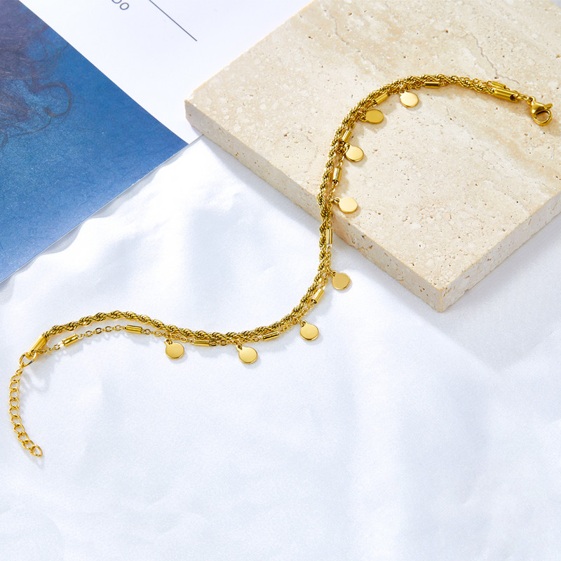 LUXUSTEEL Dvoslojni privjesak s diskom od kovanica Zlatne narukvice od nehrđajućeg čelika Antialergijski lančić od užeta Noga Narukvica za stopalo Nakit