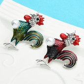 Wuli&baby Email Cocoș Cânt Cocoș Broșe Femei Unisex Perle 2 culori Petrecere Pui Casaul Broșă Ace Cadouri