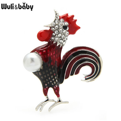 Wuli&baby Email Cocoș Cânt Cocoș Broșe Femei Unisex Perle 2 culori Petrecere Pui Casaul Broșă Ace Cadouri