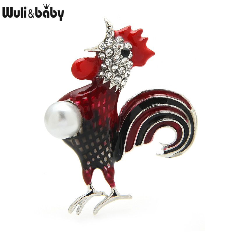 Wuli&baby Email Cocoș Cânt Cocoș Broșe Femei Unisex Perle 2 culori Petrecere Pui Casaul Broșă Ace Cadouri