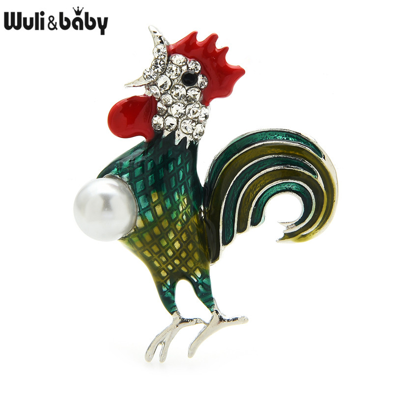 Wuli&baby Email Cocoș Cânt Cocoș Broșe Femei Unisex Perle 2 culori Petrecere Pui Casaul Broșă Ace Cadouri