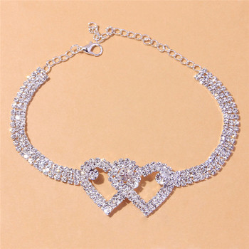 Huitan 2022 Love Double Heart Anklet за жени Висококачествен сребърен цвят/златен цвят Гривна за глезена Парти подарък Бижута за женски крака