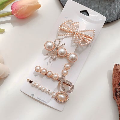 4/8 buc/pachet Seturi de agrafe de păr din perle aurii Agrafe de păr cu strasuri Agrafe drăguțe Agrafe de lux Accesorii de păr pentru femei