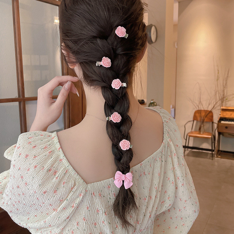 Pachet de 5 bucăți/seturi mici, drăguțe, trandafir, roz, flori, agrafe de păr, ace pentru fete, mini cleme de păr, accesorii de păr la modă coreeană