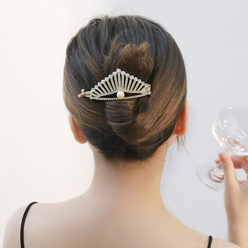 Agrafă de păr din aur din metal perlat de modă Agrafe de păr cu diamant Suport pentru coadă de cal Ace și cleme pentru gheare de păr Accesorii pentru bijuterii de păr de nuntă