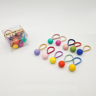 10db/dobozos csomag Kawaii lányok hajkötők aranyos gyerek klip golyós szív aranyos scrunchis gumiszalag lófarok tartó haj kiegészítők