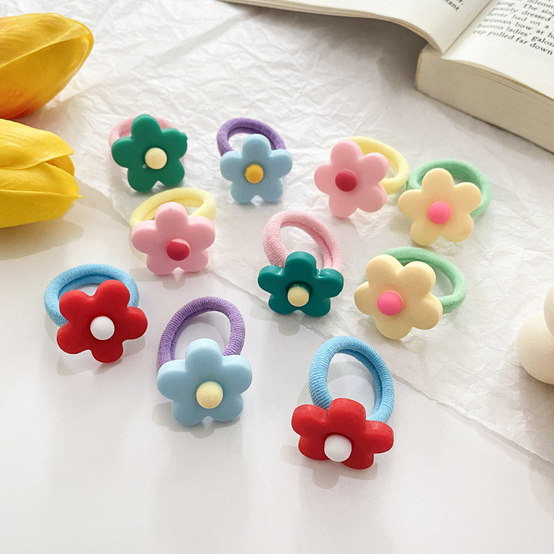 10db/dobozos csomag Kawaii lányok hajkötők aranyos gyerek klip golyós szív aranyos scrunchis gumiszalag lófarok tartó haj kiegészítők