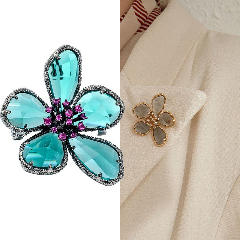Broșă cu flori de cristal noi elegante, bijuterii vintage, broșe în stil retro, decorare