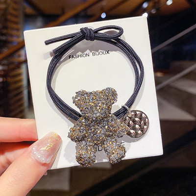 Suport pentru coadă de cal cu cap de urs drăguț, fundă roșie completă, accesorii de păr cu strasuri, pentru femei, cravate de urs, banda de cauciuc, inel de păr pentru fete