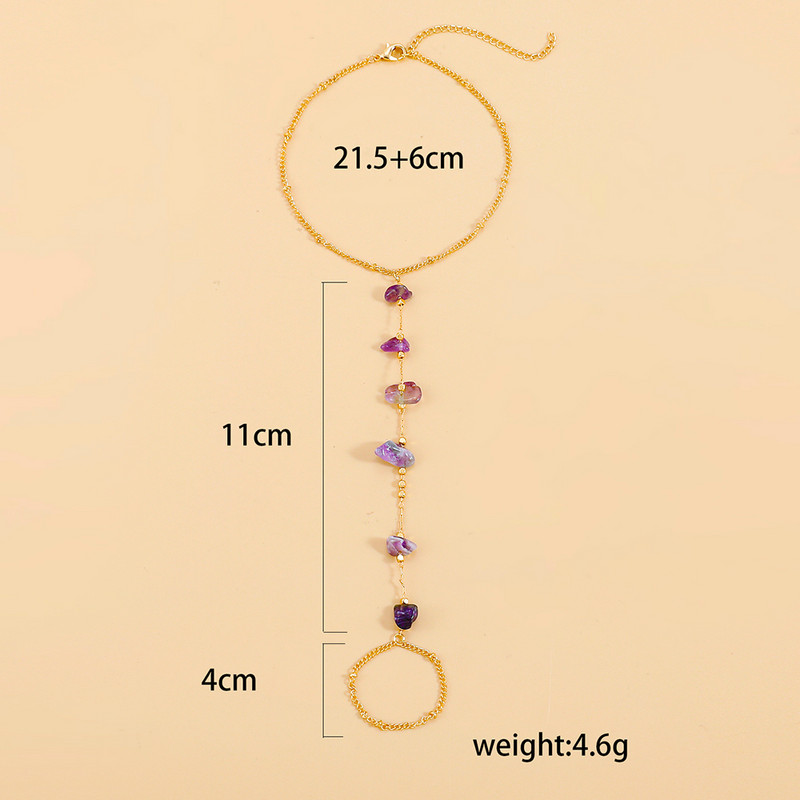 Moda cupru metal lanț gleznă mov piatră naturală legături conectate gleznă brățară inele deget de la picioare pentru femei desculț sandale bijuterii