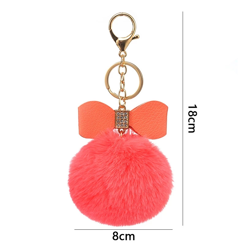 Breloc cu pandantiv cu pompon cu diametru creativ de 8 cm, drăguț din PU, breloc cu papion, genți de pluș pentru femei, ornamente, suport pentru chei pentru mașină, accesorii cadou