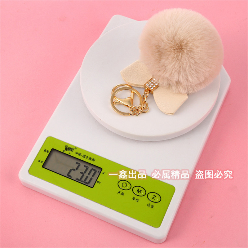 Breloc cu pandantiv cu pompon cu diametru creativ de 8 cm, drăguț din PU, breloc cu papion, genți de pluș pentru femei, ornamente, suport pentru chei pentru mașină, accesorii cadou