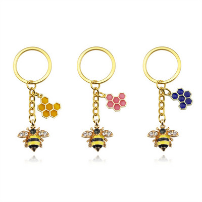 Aliaj rafinat Ulei cu strass Breloc albine Breloc Hexagon Fagure de miere Breloc Geanta Ornament Accesoriu Bibel
